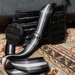 Brand New Think Royln Black Puffer Quilted Convertible Crossbody Shoulder Bag